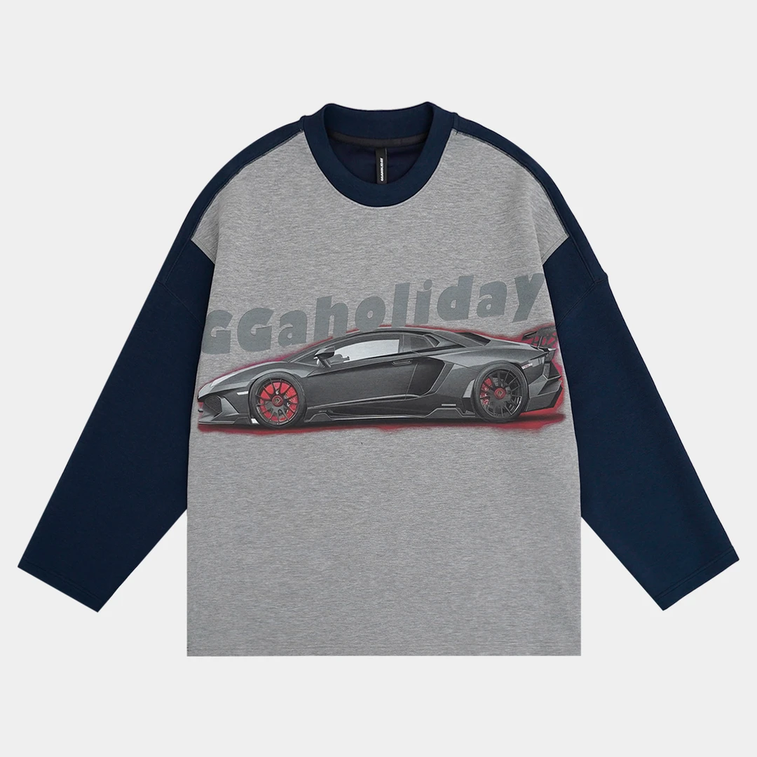 设计师原创秋冬复古休闲宽松拼接撞色时尚长袖潮流卫衣-154281