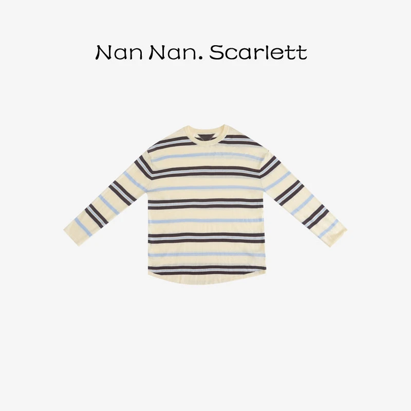 【减龄条纹】简约老钱风亲肤细腻细织羊毛拼色条纹上衣