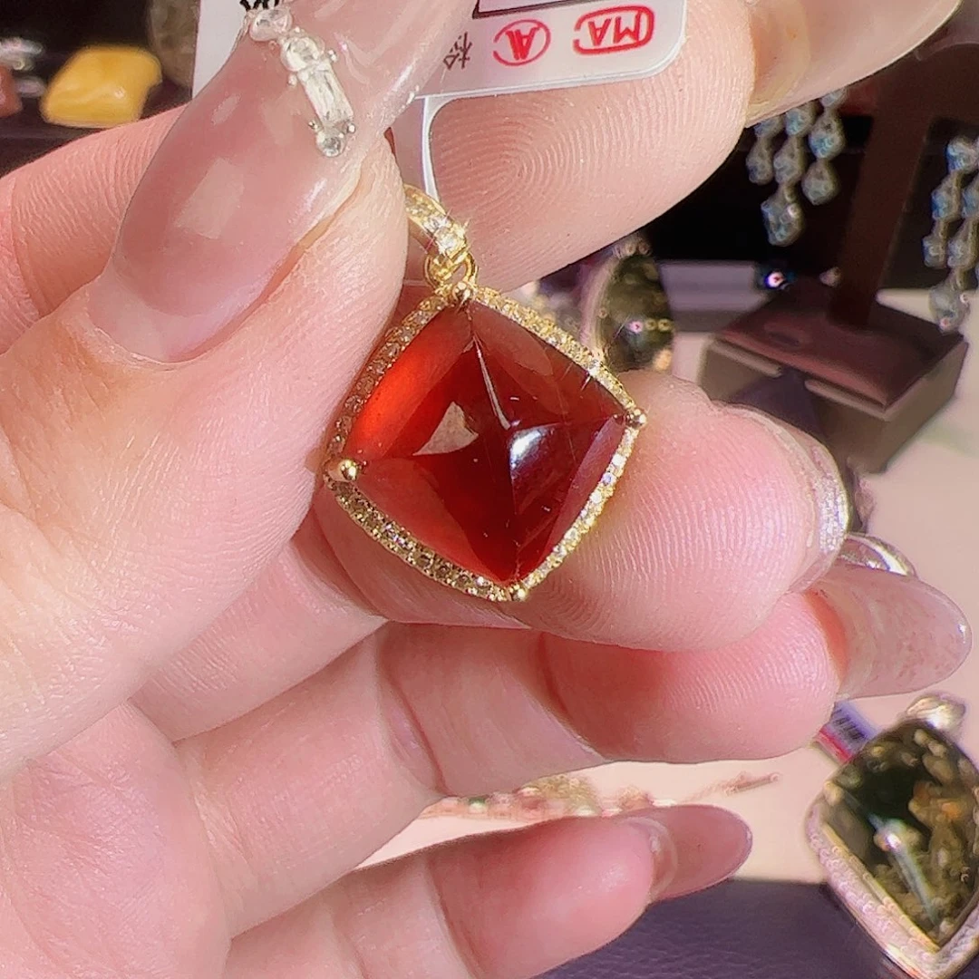 石榴石（芬达石）吊坠银S925镶嵌