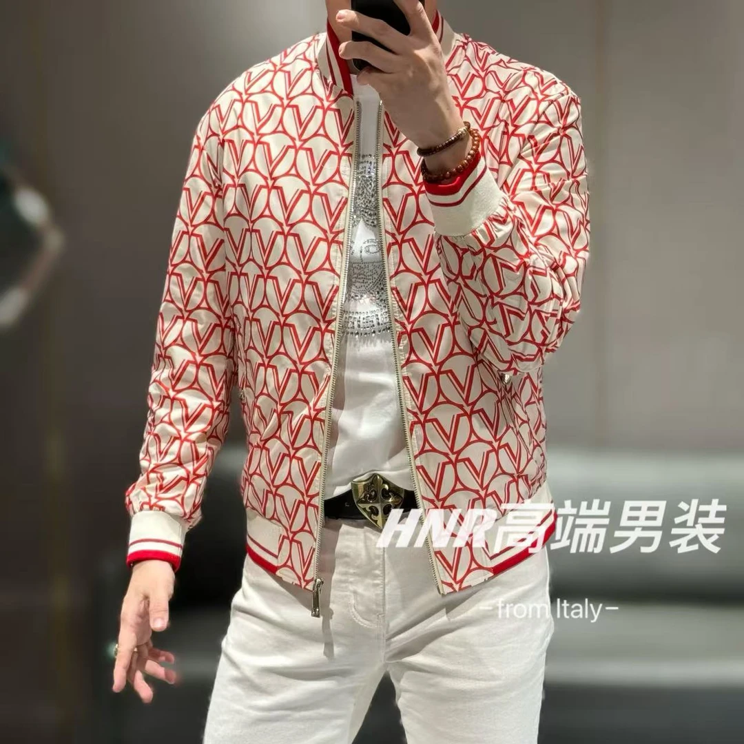 满花V字手工定位康利直喷春季新品拉链棒球服夹克9779