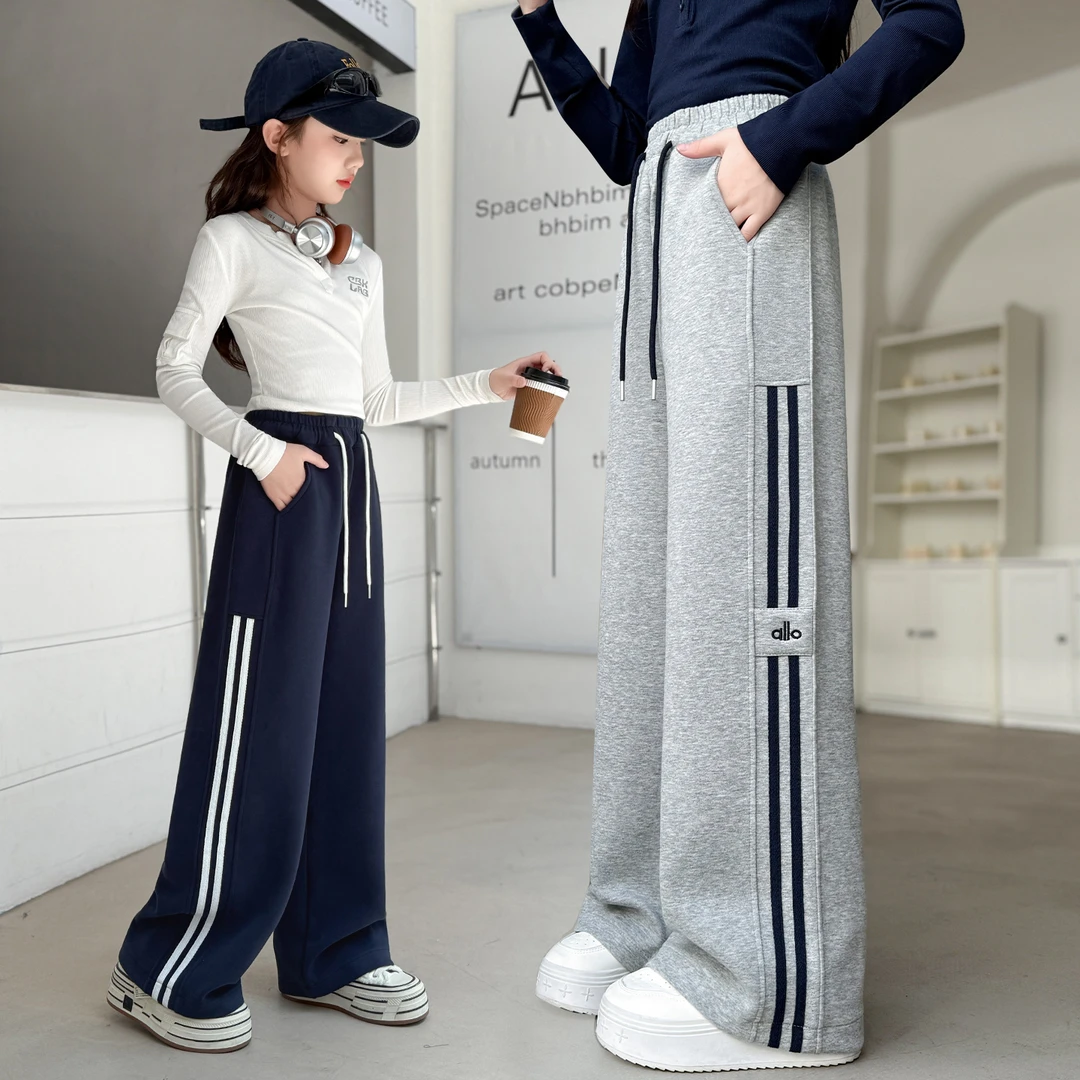女童裤子新款春秋装2025秋季6-13岁女孩儿童洋气宽松休闲阔腿长裤