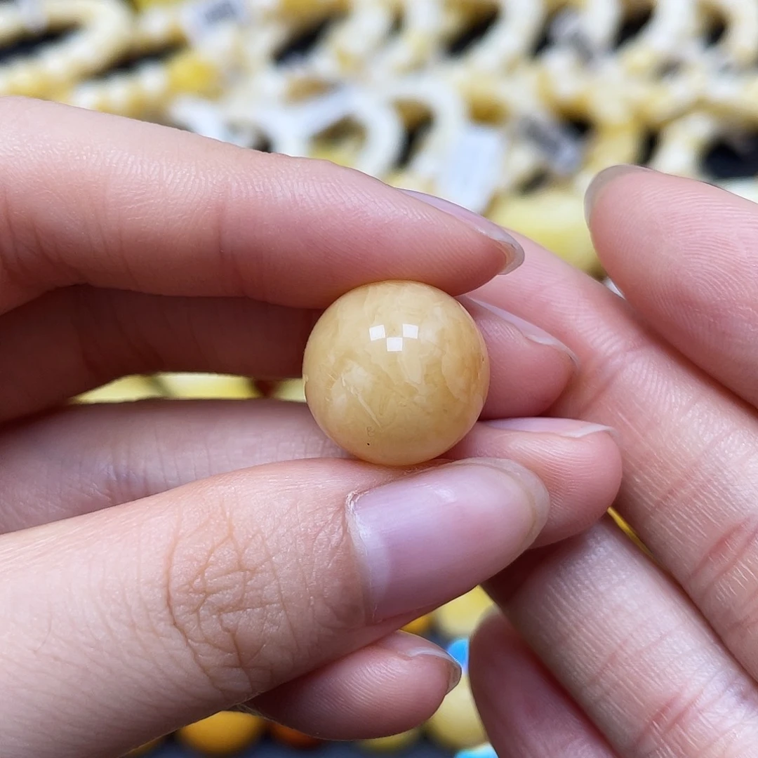 未镶嵌蜜蜡裸石圆珠15.4mm瑕