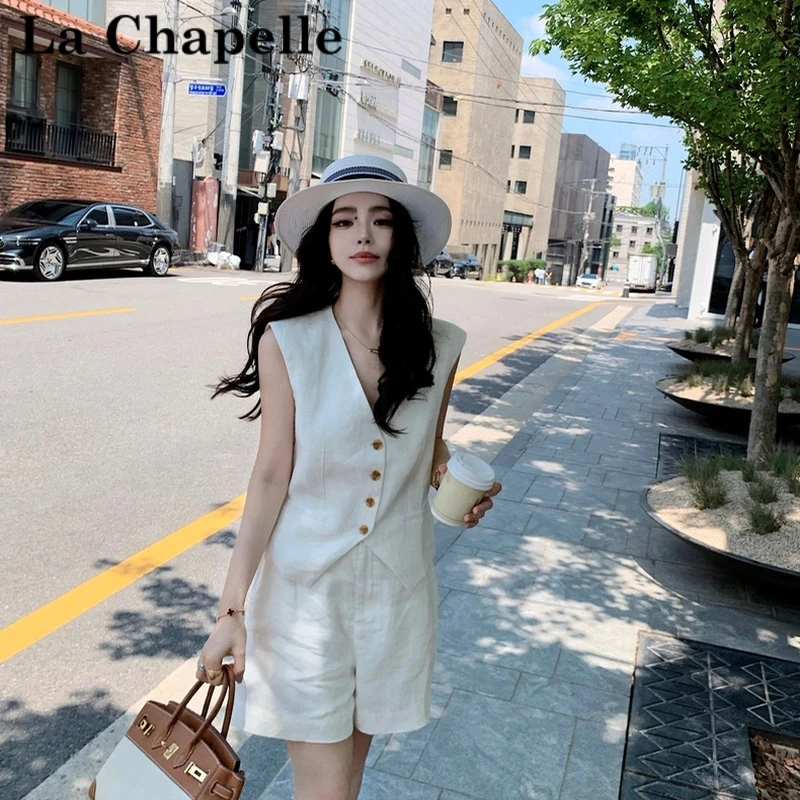 DaLin老钱亚麻套装女夏松弛感西装马甲短裤休闲气质百搭时尚潮