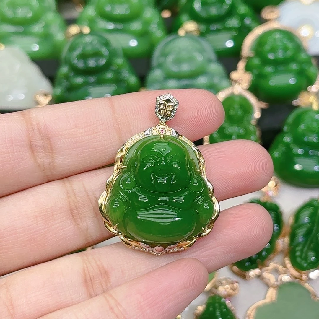 和田玉（碧玉）颈饰18K金镶嵌