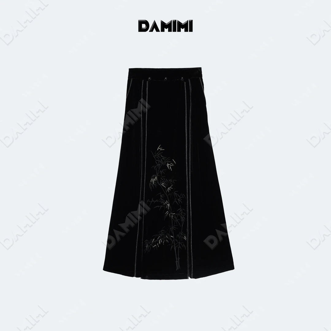 仫赐【诗月裙】新中式丝绒马面裙竹叶飘片重工提花半裙MCFBQ1362