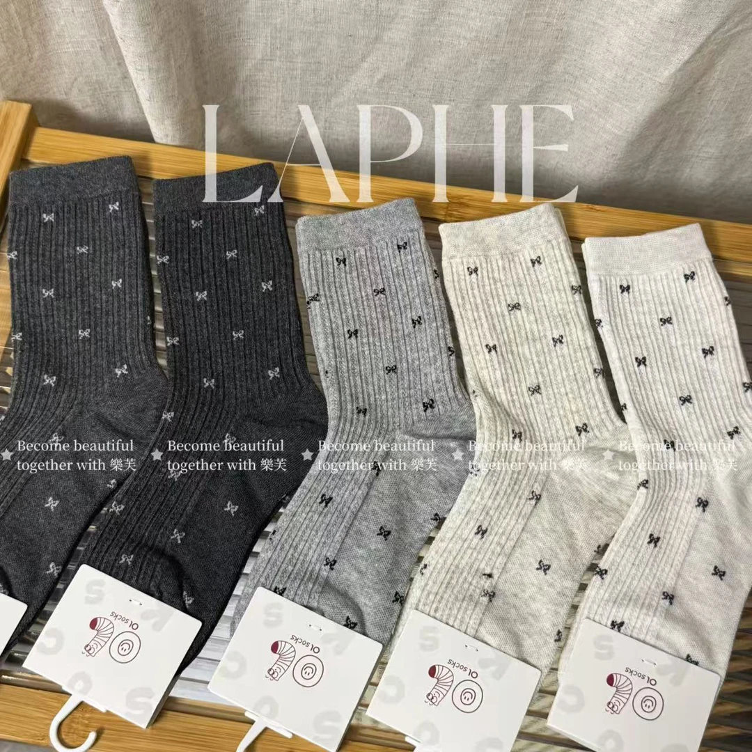 LAPHE 格雷系秋冬温柔女可爱蝴蝶结中筒袜