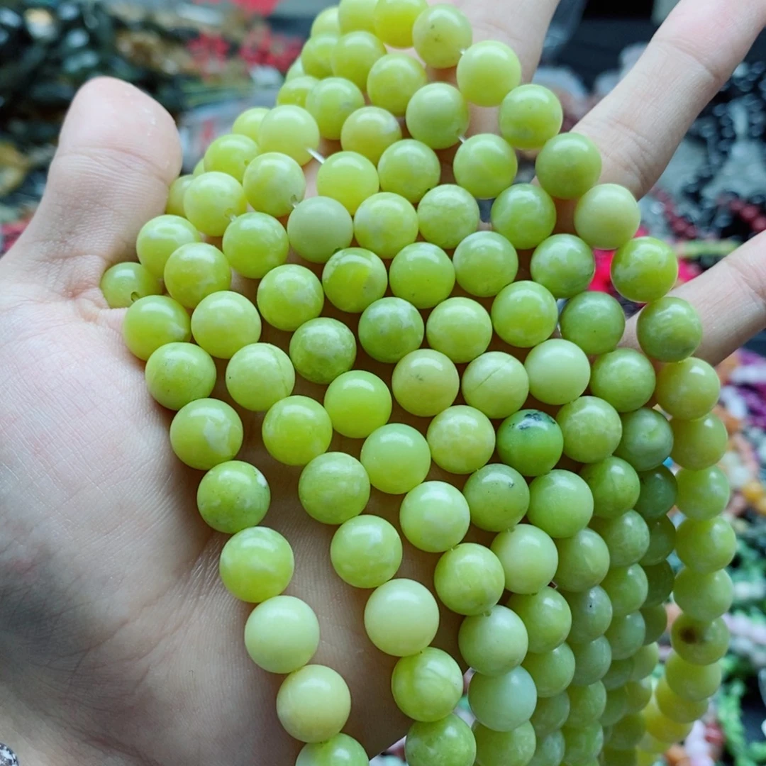 玛瑙/玉髓未镶嵌珠宝半成品一条天然10mm菜花玉圆珠A53