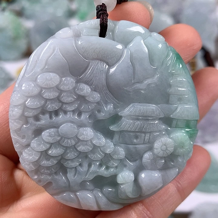 颈饰未镶嵌翡翠山水两面工艺福利