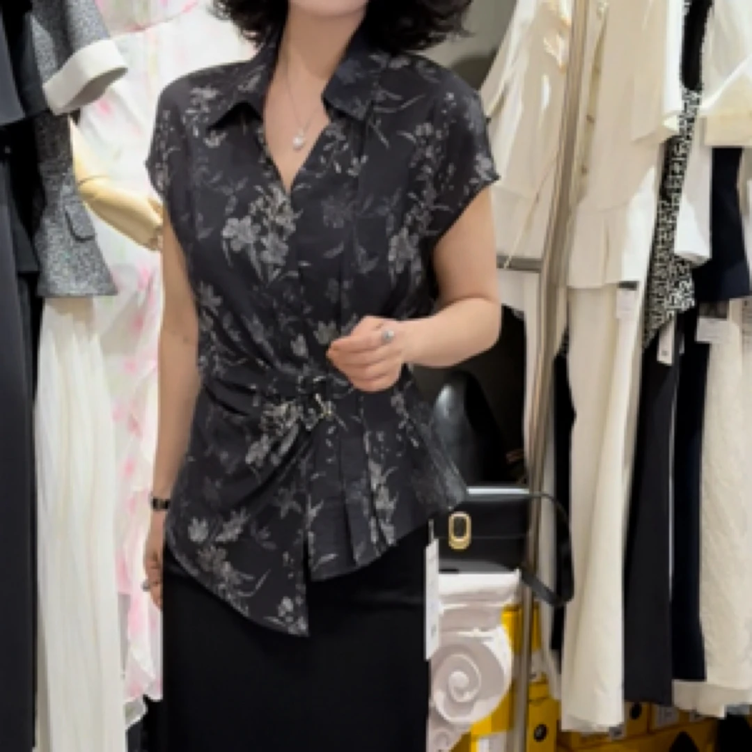 芭乐珂夏季法式高级感水墨印花衬衫55679