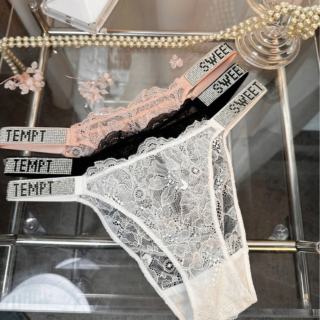 妩媚水钻*欧美风低腰无痕内裤女士蕾丝性感火辣2025新款三角短裤