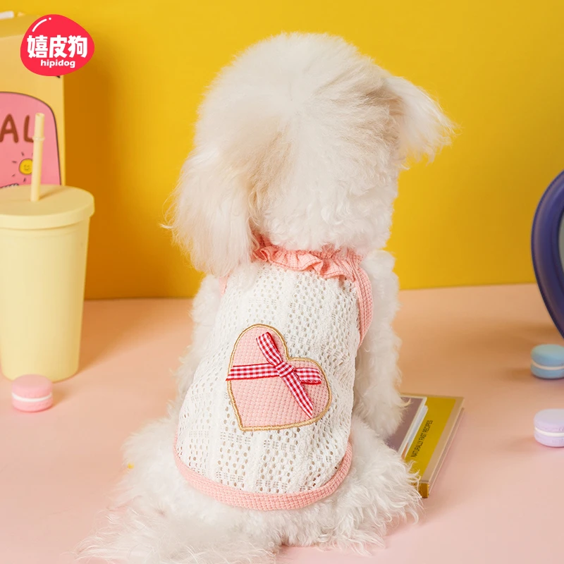 [达人]狗狗衣服可爱风爱心蝴蝶结吊带两脚衣小型犬泰迪犬衣服6131