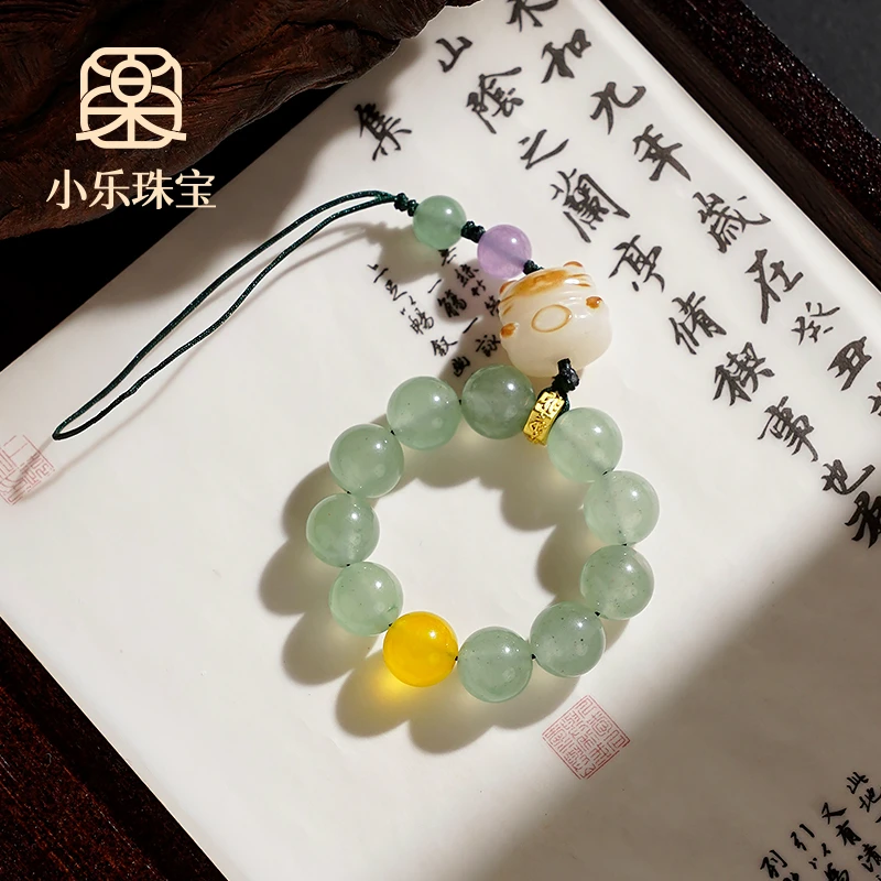 原创设计单圈东陵玉国风招财猫简约百搭手机挂链多样性发一-8042