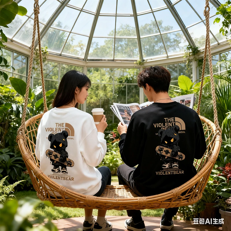 暴力熊加绒保暖长袖卫衣情侣同款秋冬季可选加厚套装休闲百搭上衣