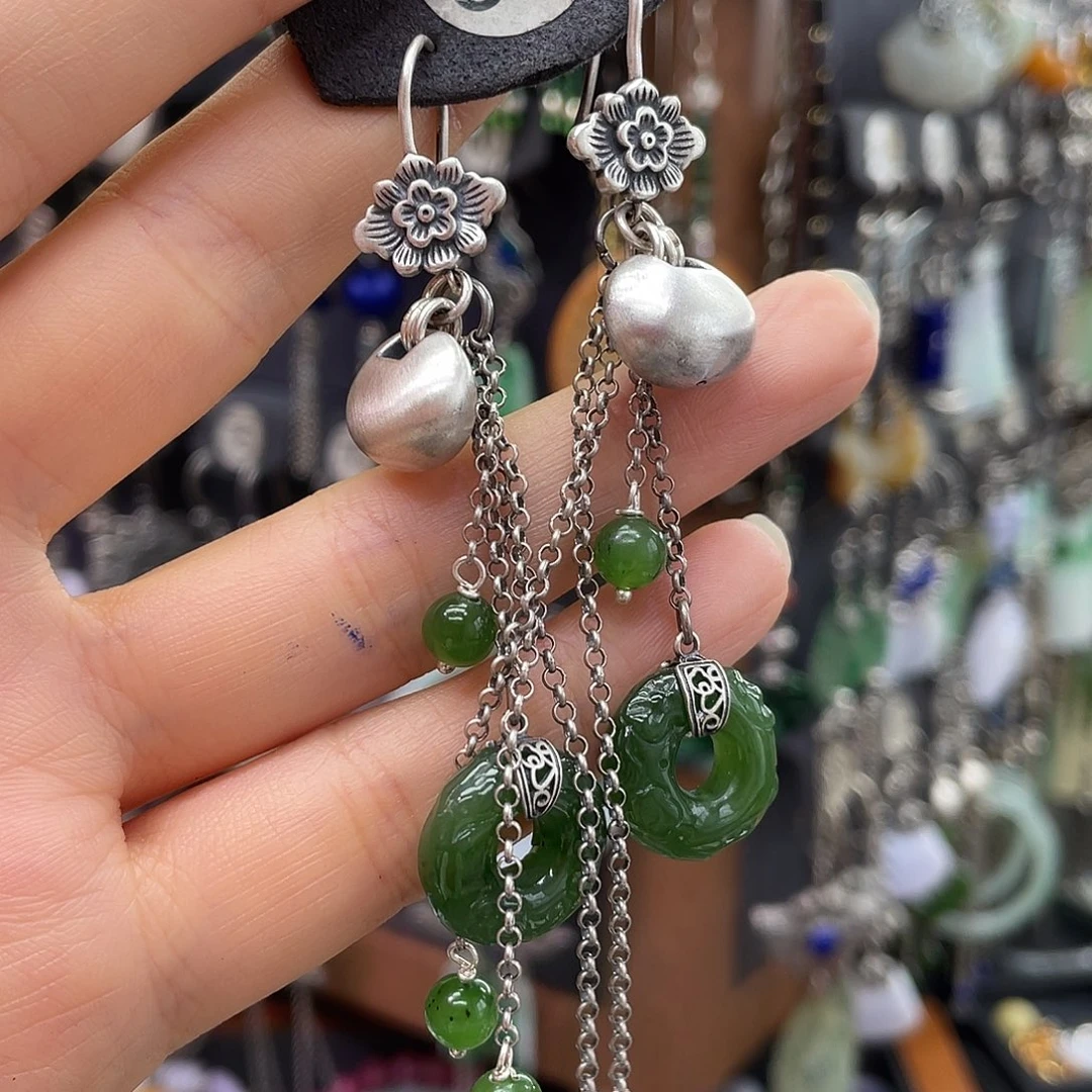 今***眠和田玉银S925镶嵌耳饰279hjjjh