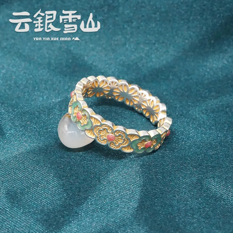 云银雪山 足银珐琅戒指 珐琅如意花戒 镂空爆款戒指送礼首选 FJ52