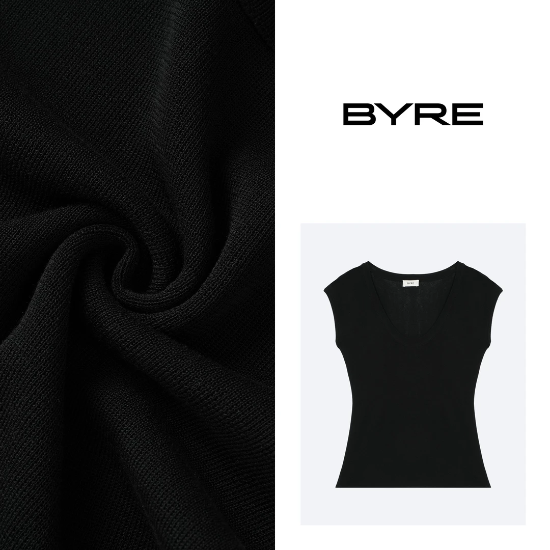 BY684 黑色U领半袖【冷水手洗】