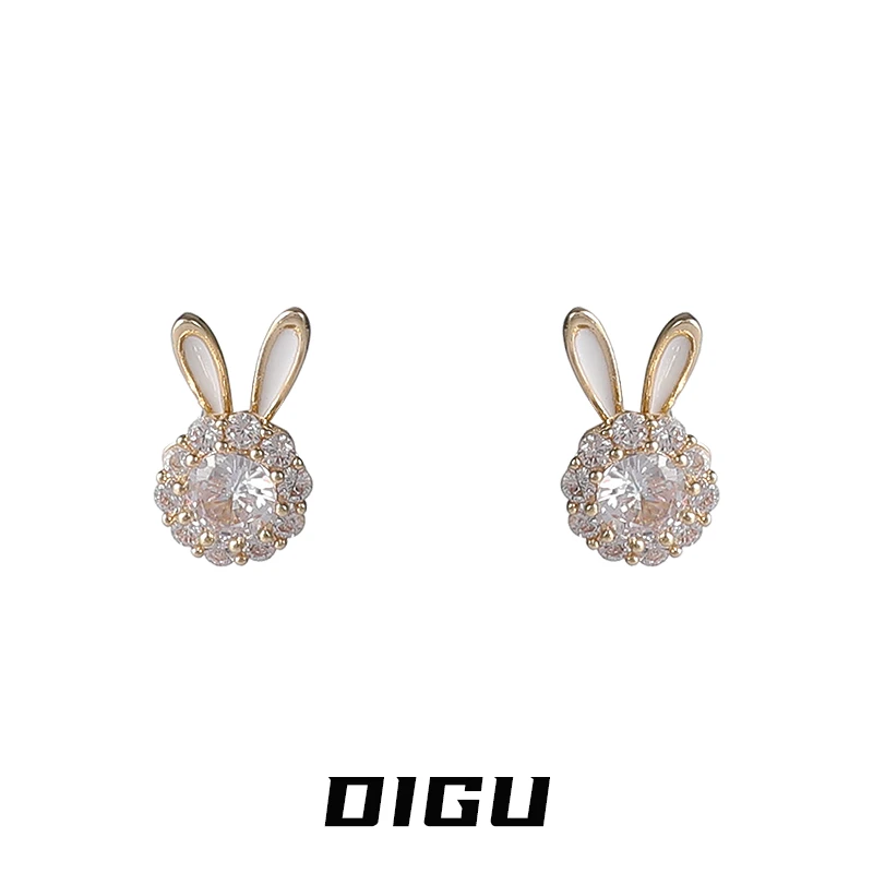嘀咕家 铜合金合成锆石耳饰 精致可旋转兔子耳环闪钻耳钉兔兔耳饰