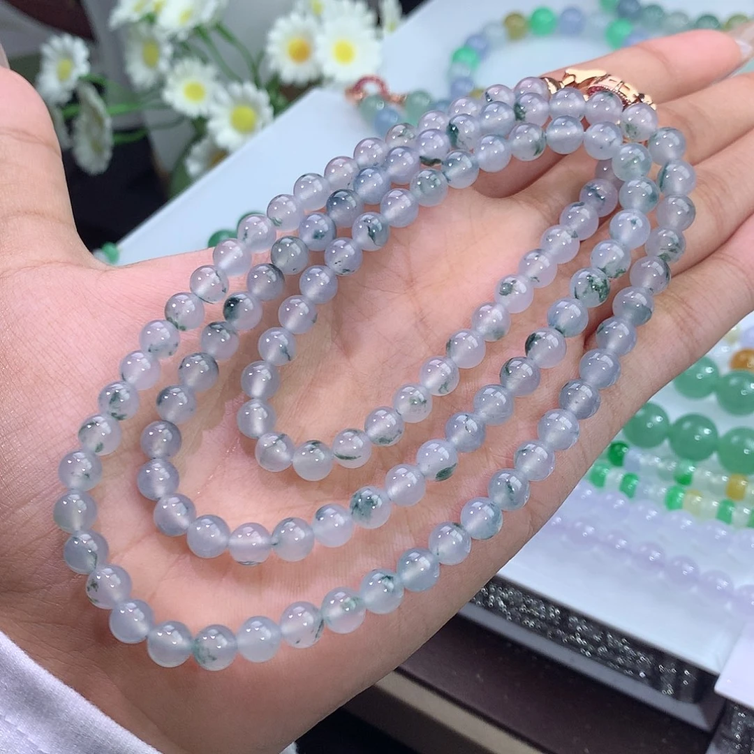 翡翠未镶嵌手链冰飘蓝花项链