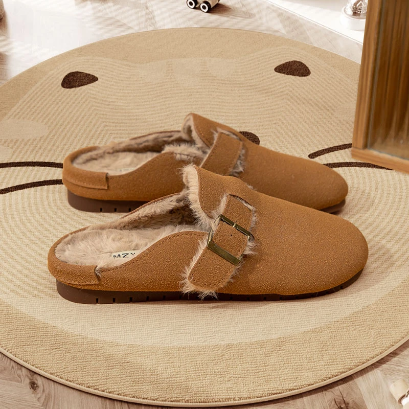 苏苏严选勃肯鞋加绒毛毛保暖拖鞋女外穿秋冬包头半拖平底网红爆款