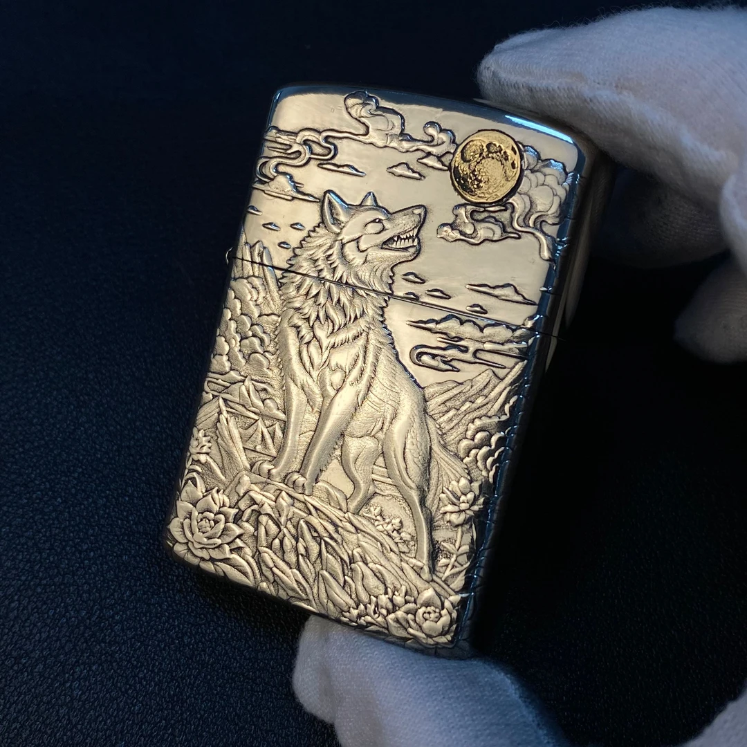 ZORRO【孤狼望月】佐罗二代白铜902s浮雕镶嵌煤油打火机高端精品