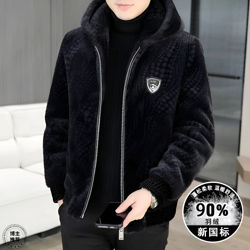 冬款加厚保暖外套男仿貂绒夹克皮草羽绒内胆貂皮男装正品高档轻奢