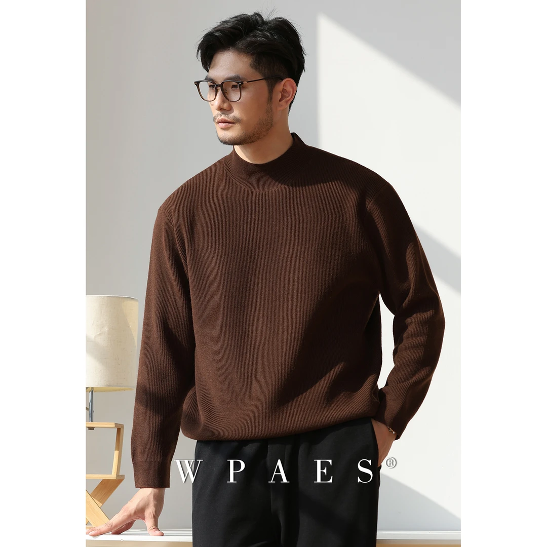 WPAES2025秋冬肌理感纯色宽松休闲半高领毛衣男松弛氛围感针织衫