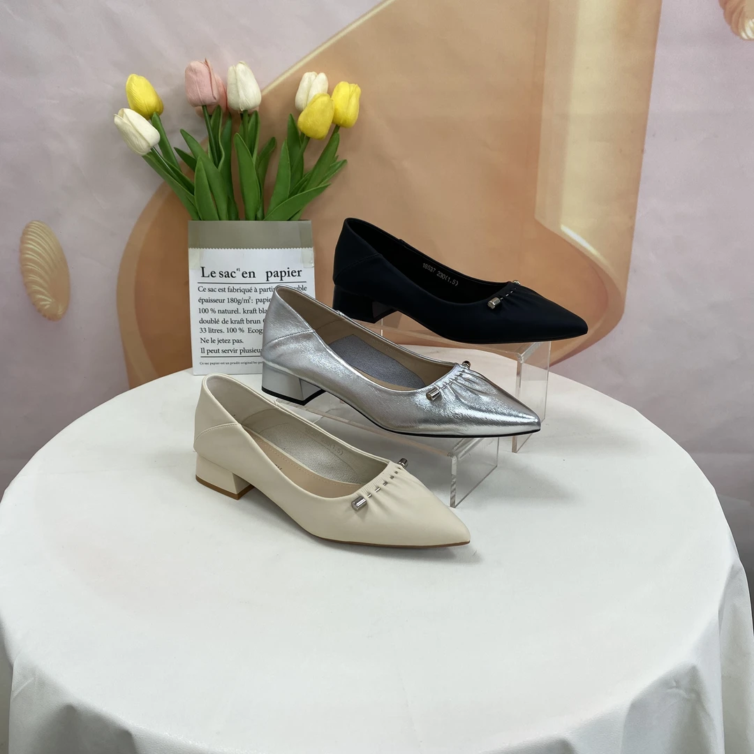 18537春秋新款时尚百搭粗跟尖头单鞋F