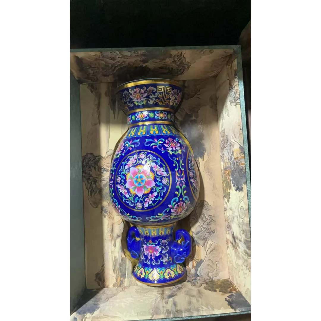 精品摆件根雕木蓝色瓶子