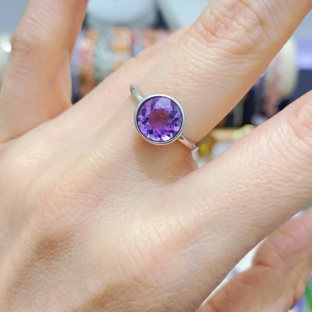 紫晶戒指银S925镶嵌戒指