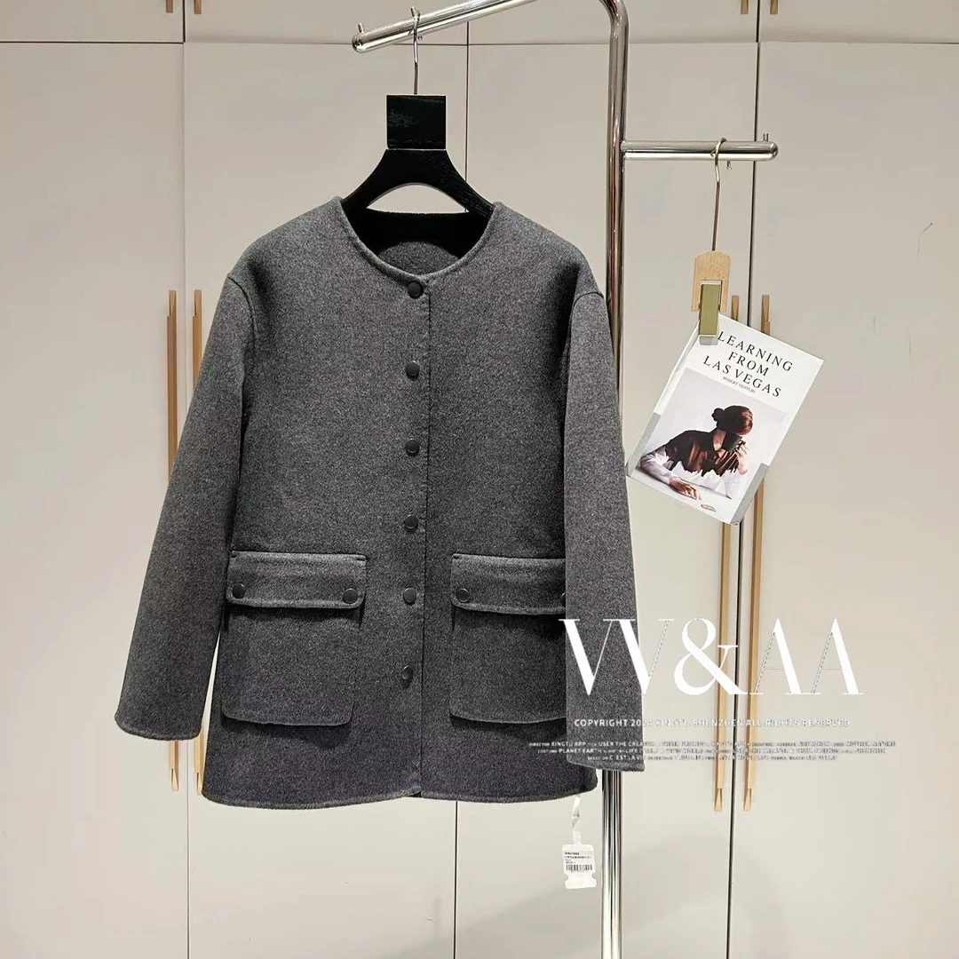 VV&AA 冬季圆领单排扣气质减龄双面羊毛大衣外套 CL3881