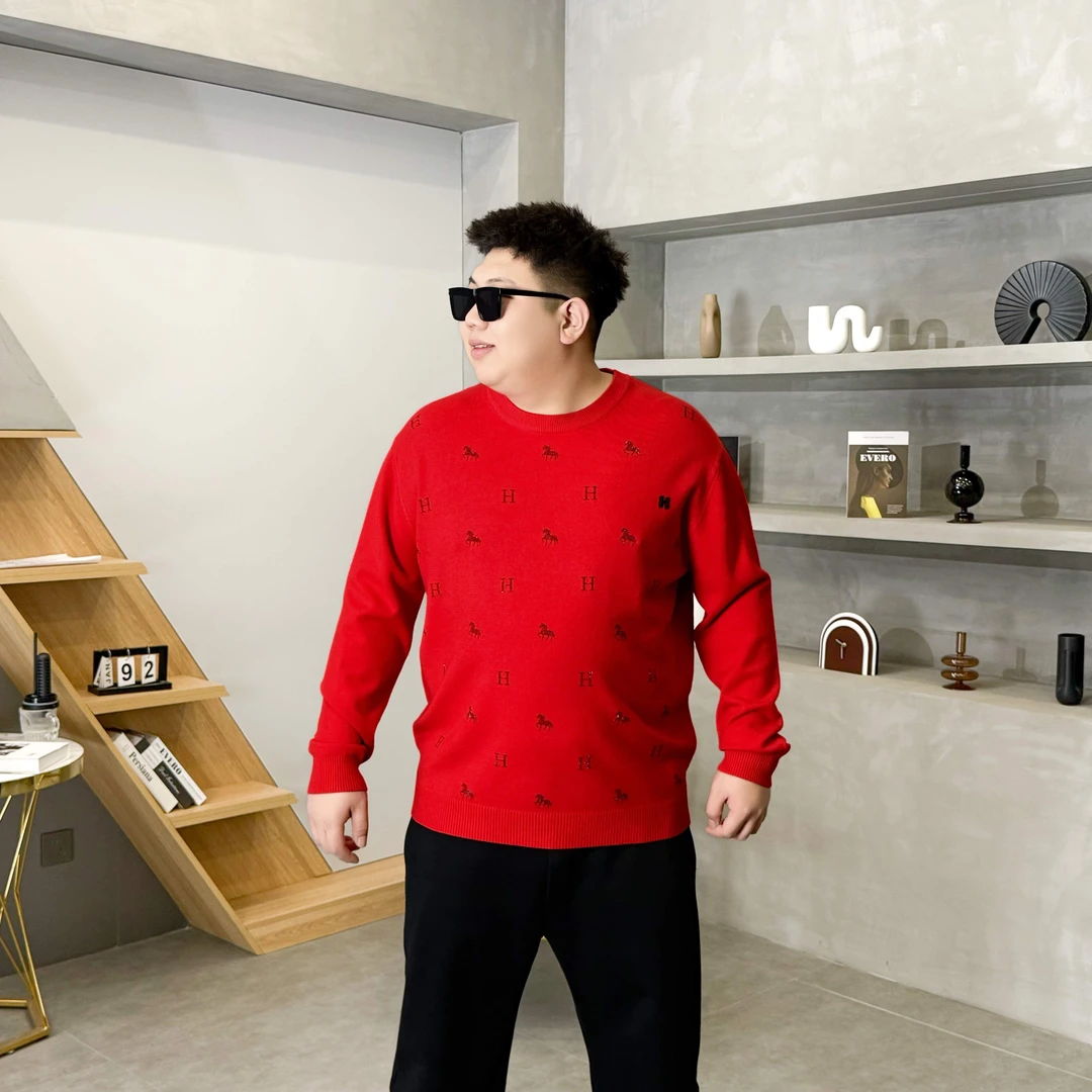 大码男装 冬季潮流 新年款烫钻 针织毛衫9133