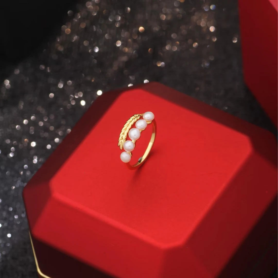 铜合金戒指 《货号8780》小麦穗五珠戒指