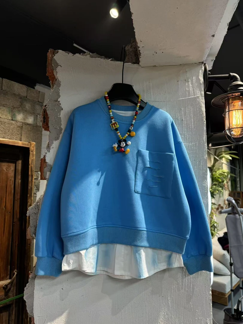 吾2025【Y】2月26日 儿童时尚潮酷蓝色假两件卫衣2552-