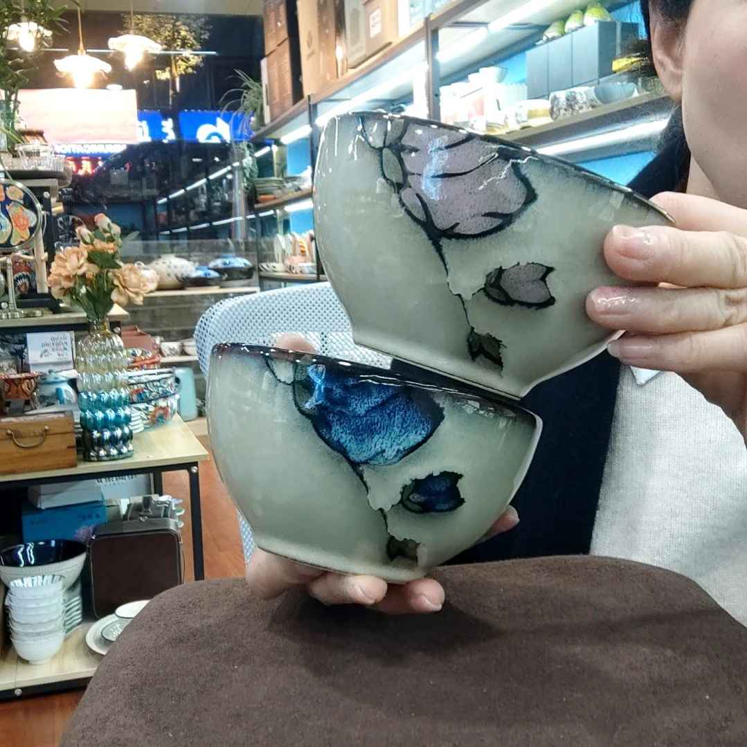 瓷片小可陶瓷高温釉下彩一组六只各三只