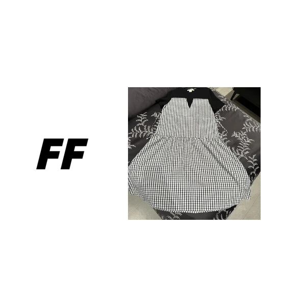 【B56922】夏季休闲收腰显瘦假两件黑白格子长裙