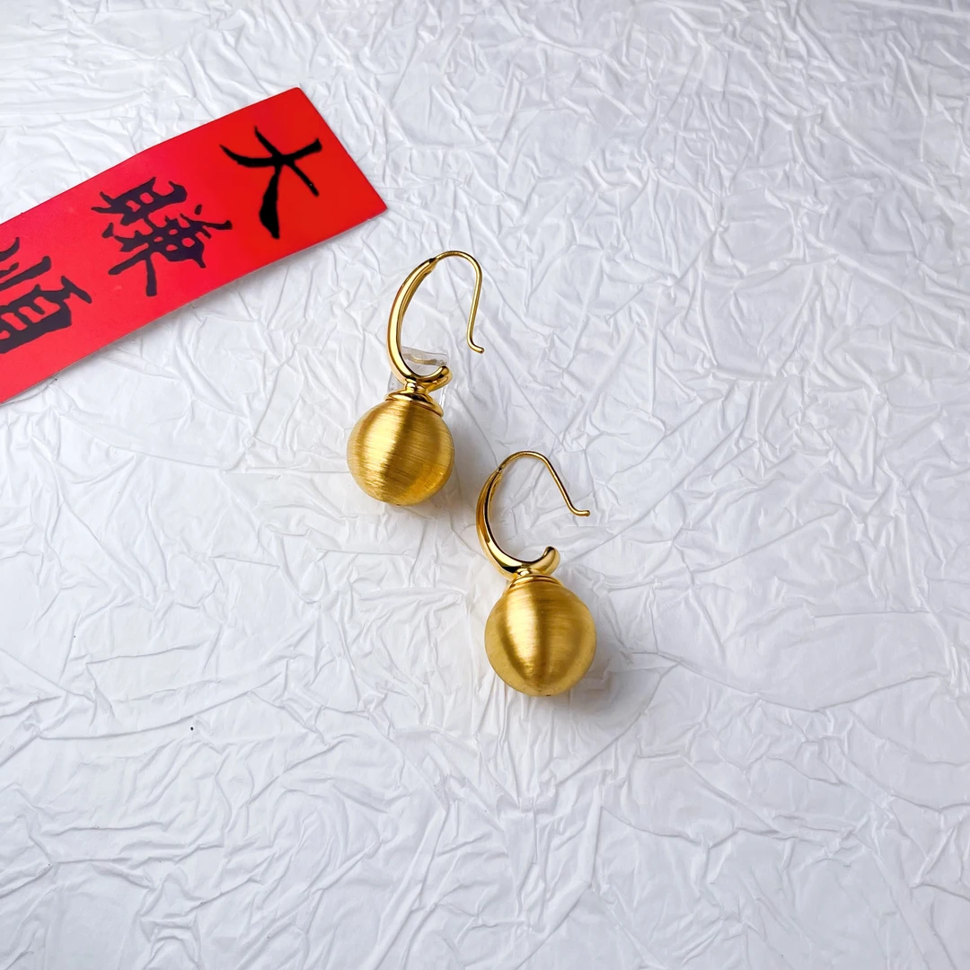 【拉丝金球】足金999黄金5D无氰工艺拉丝金球耳钩