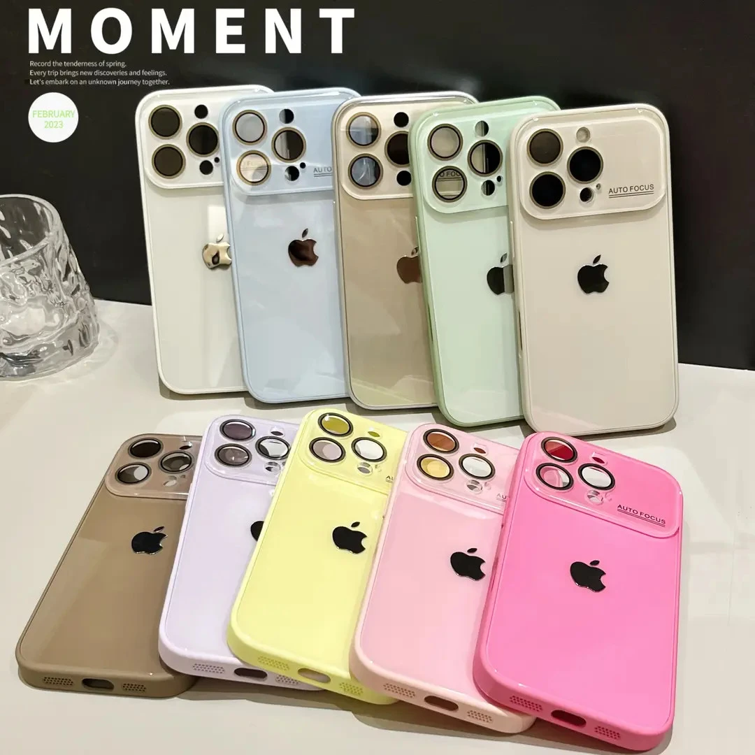 大视窗冰感玻璃壳适用苹果16promax手机壳iPhone15简约14小清新女