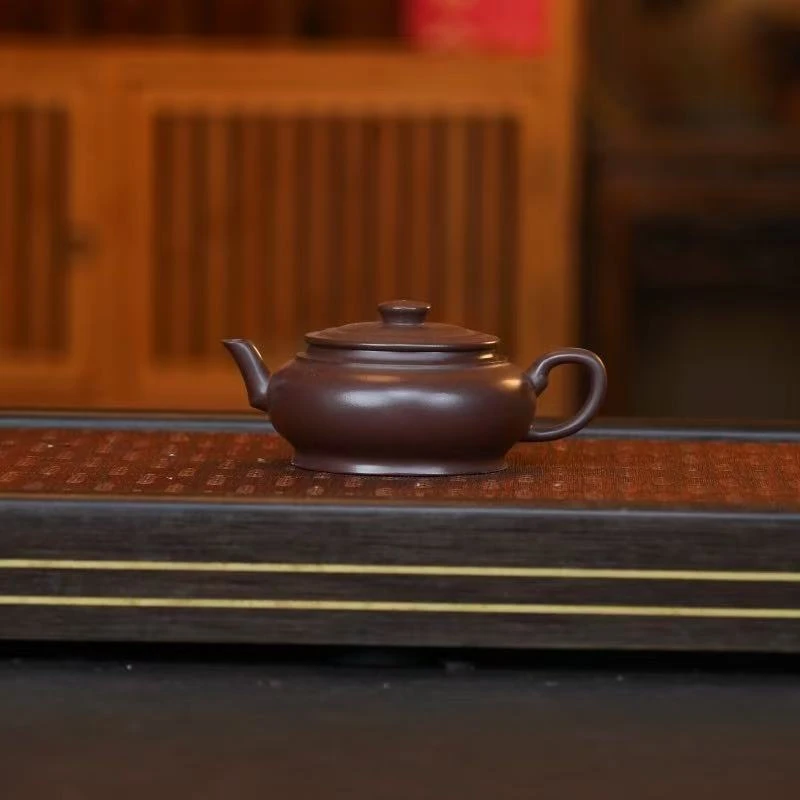 LY紫泥【大蕴扁玉200CC】宜兴黄龙山原矿手工紫砂壶