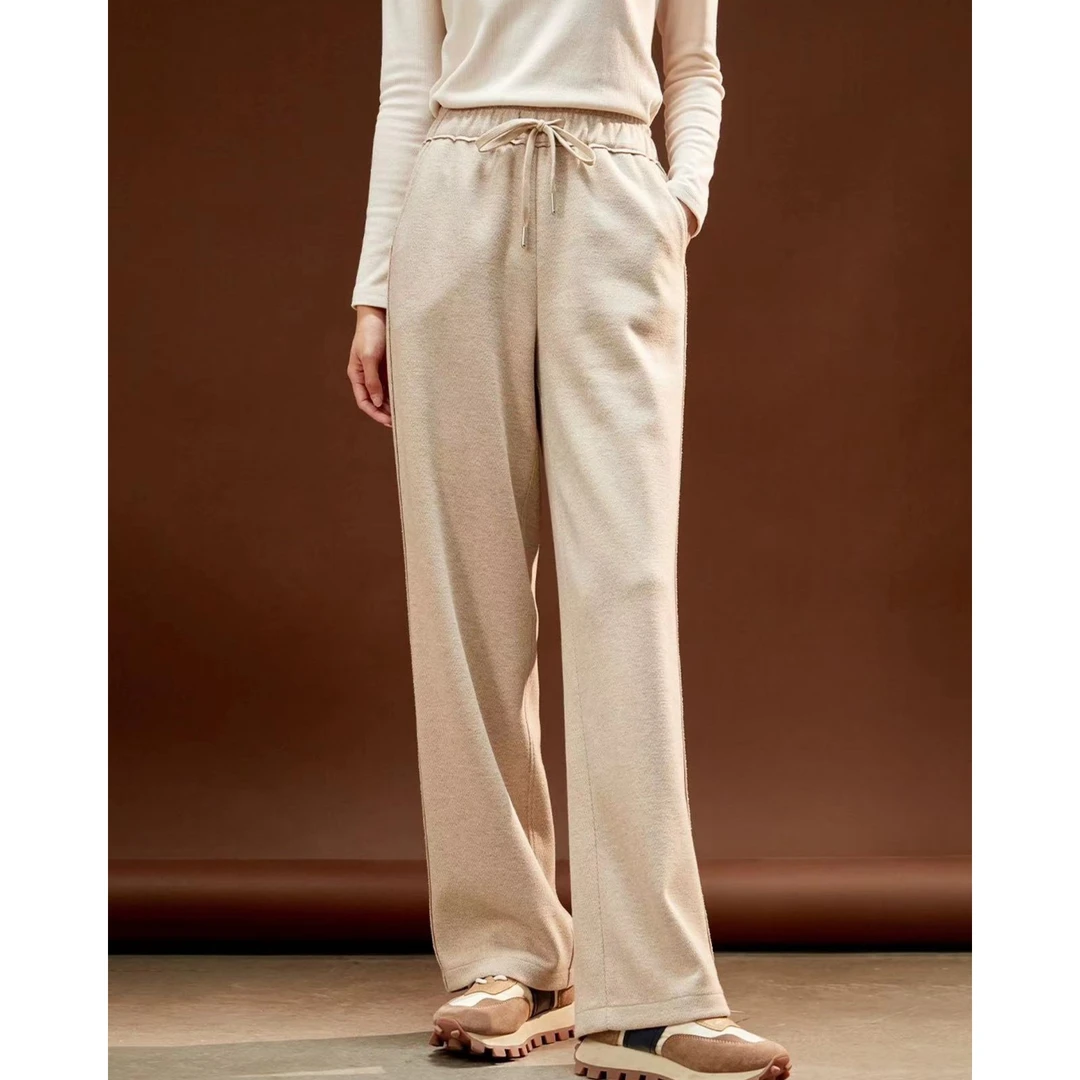 B 门店59&9！主播自留推荐/垂感含羊芼精纺人字纹阔腿直筒裤L72706