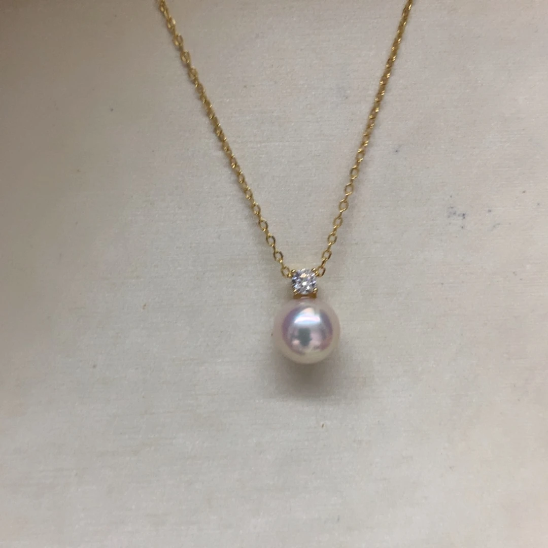 海水珍珠18K金镶嵌颈饰8-8.5akoya戴妃吊坠