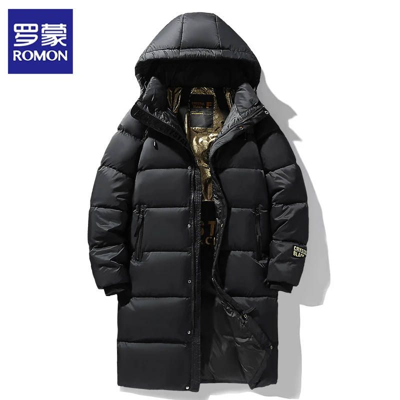 罗蒙正品2024年冬季爆款黑金保暖羽绒服男女长款潮牌国标白鸭绒