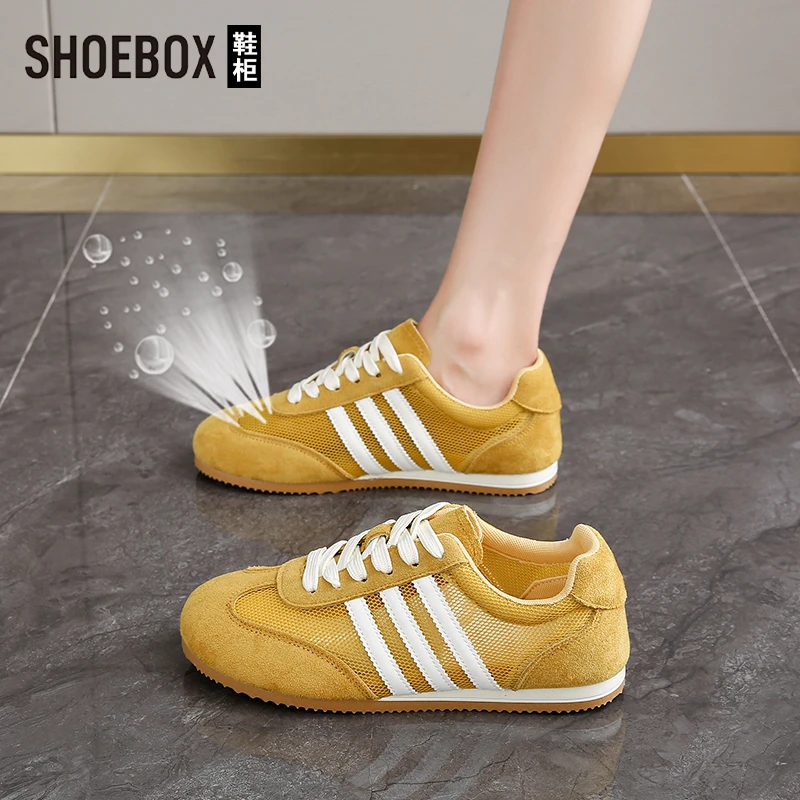 SHOEBOX鞋柜薄款网面德训鞋女款2025夏季新款轻便透气运动阿甘鞋