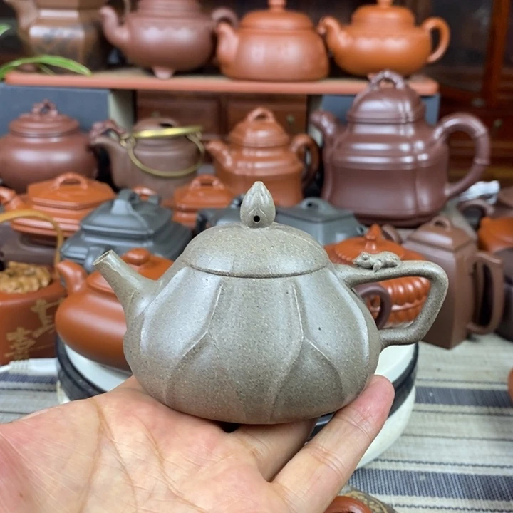 茶壶紫砂莲瓢130cc原矿蟹壳青紫砂双十一特价