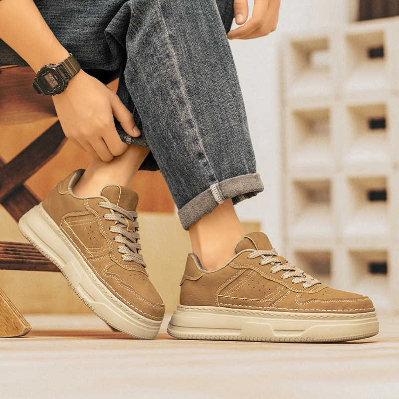 VANCAMEL/西域骆驼秋冬复古休闲鞋轻便厚底工装板鞋户外黑色潮流