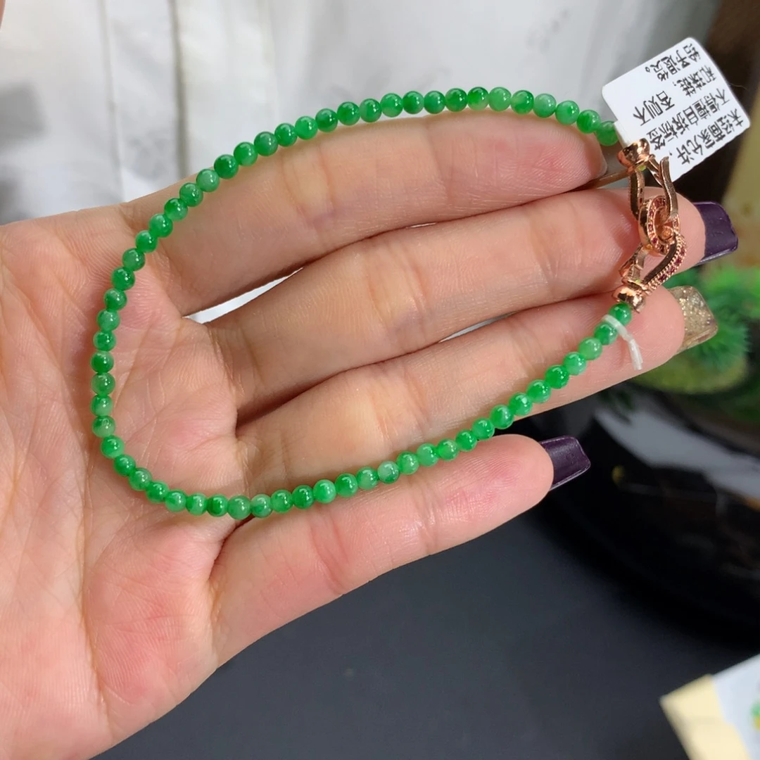 未镶嵌手链翡翠卡3细润阳绿小米手串