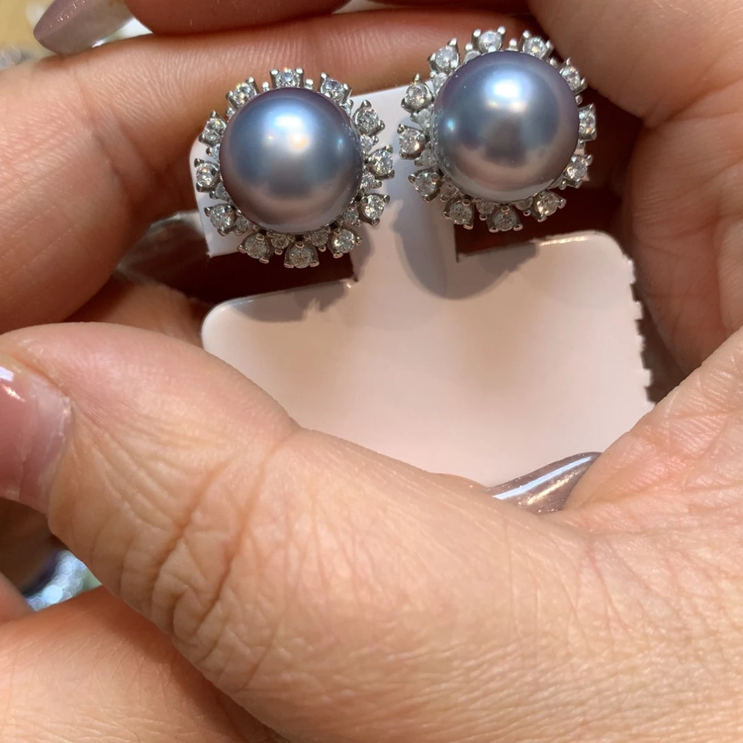 海水珍珠耳饰银S925镶嵌