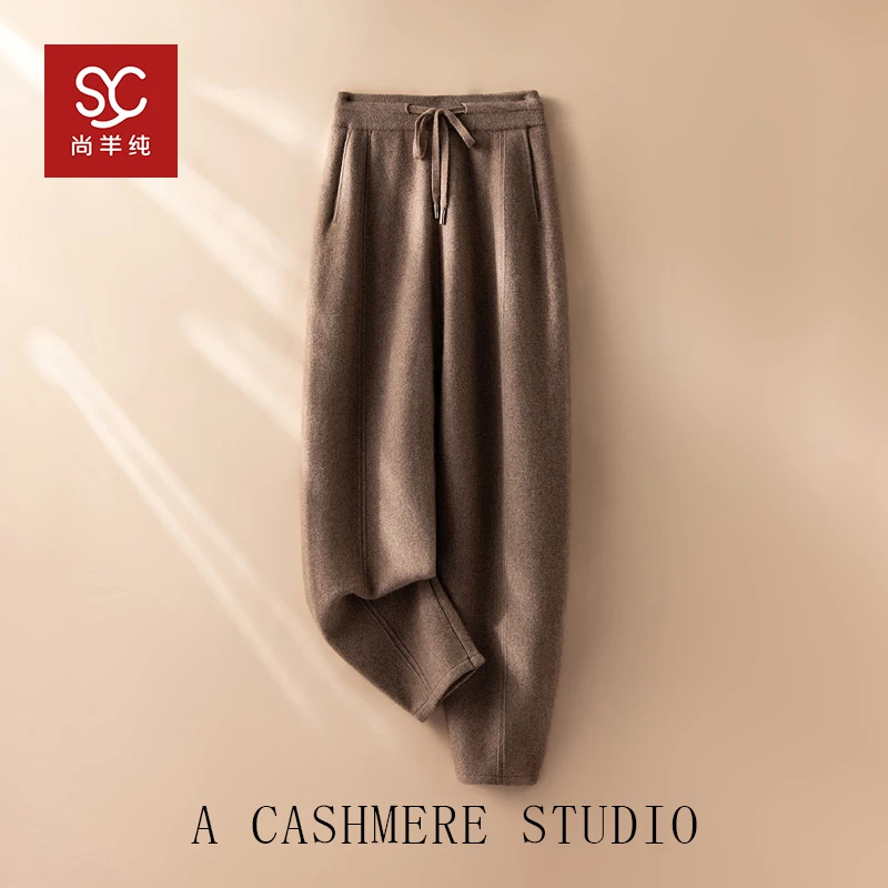 山羊绒新款香蕉裤纸片人重磅加厚山羊绒裤子女