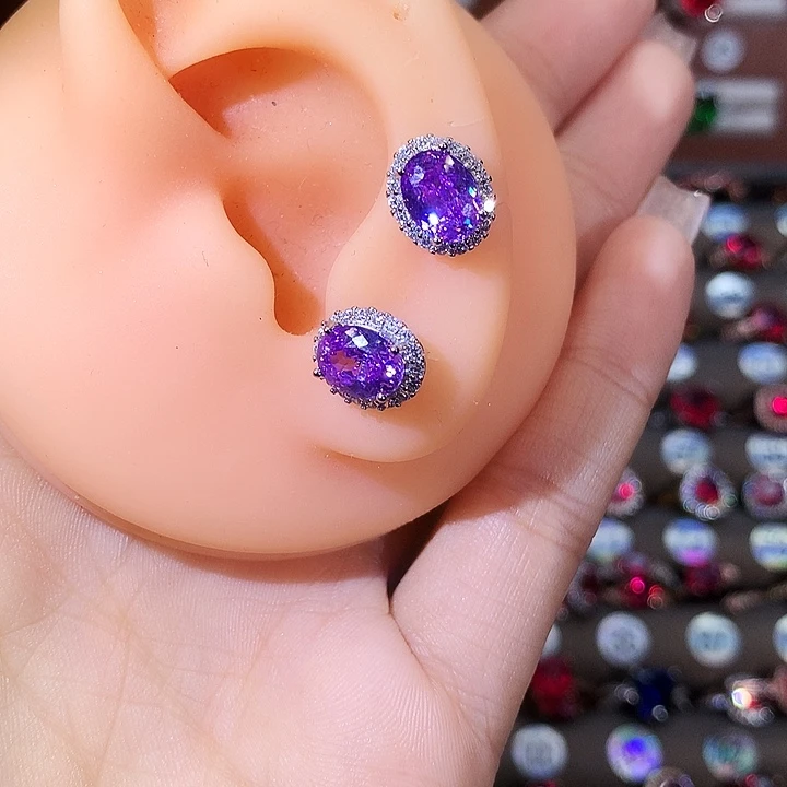 锂辉石银S925镶嵌耳饰白68