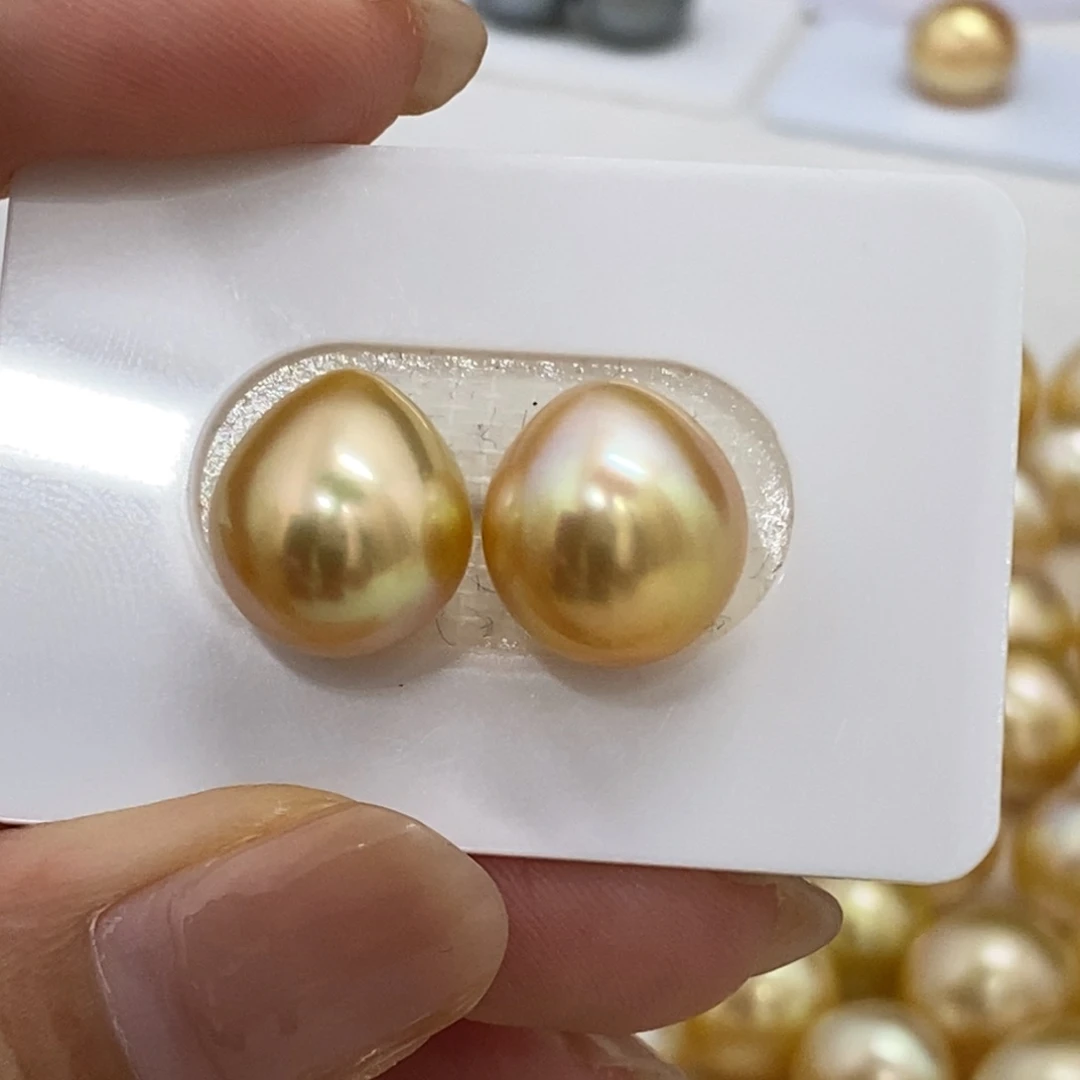 海水珍珠裸珠浓金炫彩极微瑕12.1m对珠