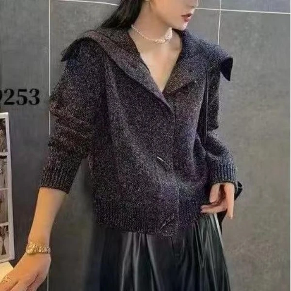 ANYUMO/安妤茉69253秋冬牛角扣花纱针织毛衣开衫保暖时尚百搭女